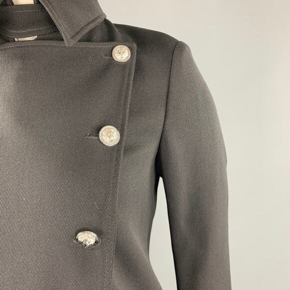 VERSUS by GIANNI VERSACE Size 10 Black Wool Solid Leather Trim Coat - Picture 3 of 8